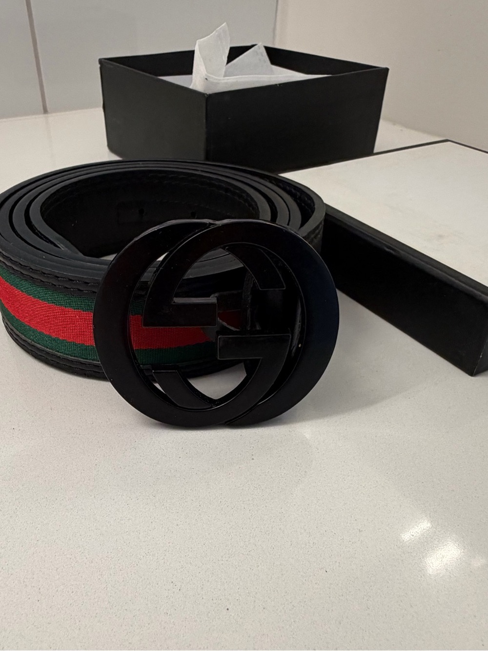 Gucci GG Supreme Web Stripe Belt | Black Leather